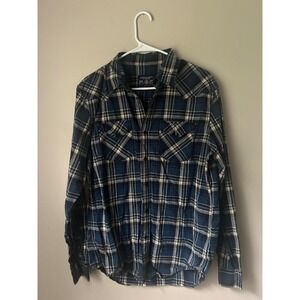 American Eagle Outfitters Men's L/G Vintage Fit Blue Plaid Long Sleeve Shirt